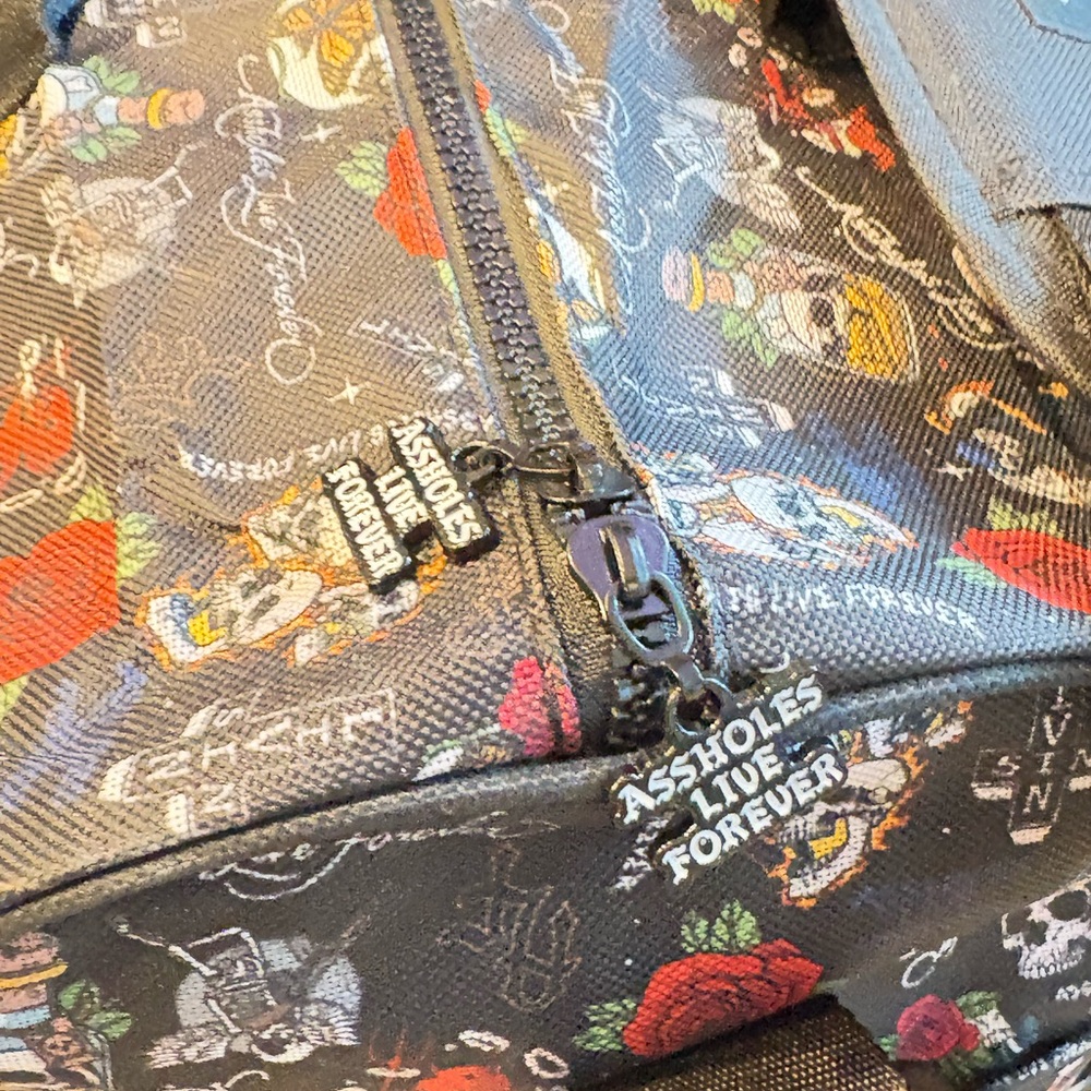 ALF Tattoo Print Embroidered Emotional Baggage Black Duffel Bag Zip Weekender - Picture 3 of 5